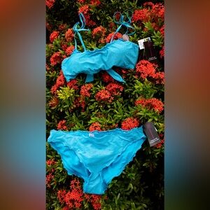 Two piece glittery sparkly blue bikini super cute